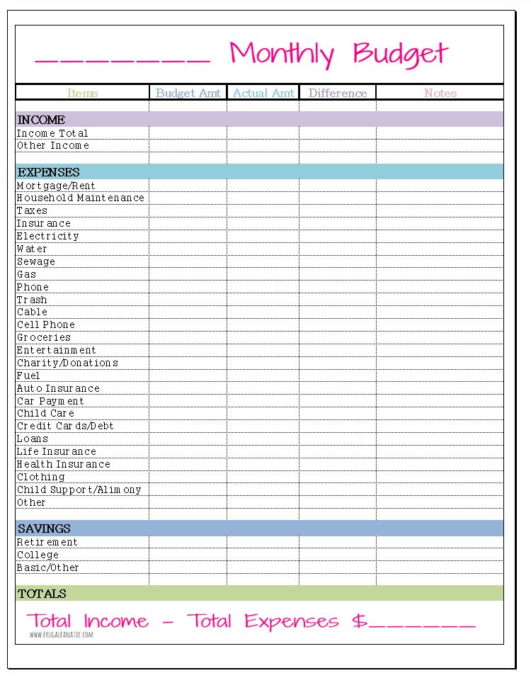 Free Monthly Budget Template   Frugal Fanatic