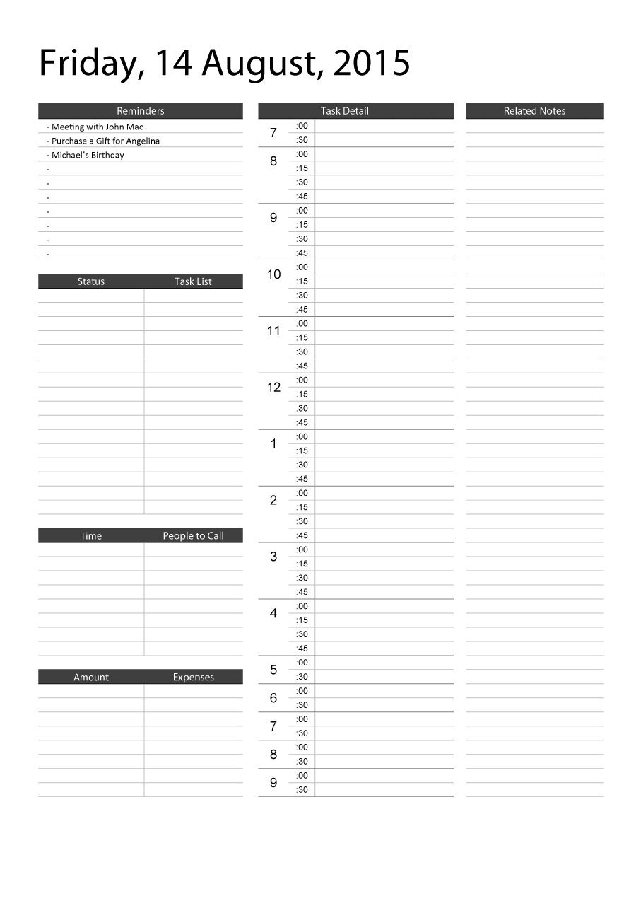 Daily Diary Template from shopfreshboutique.com