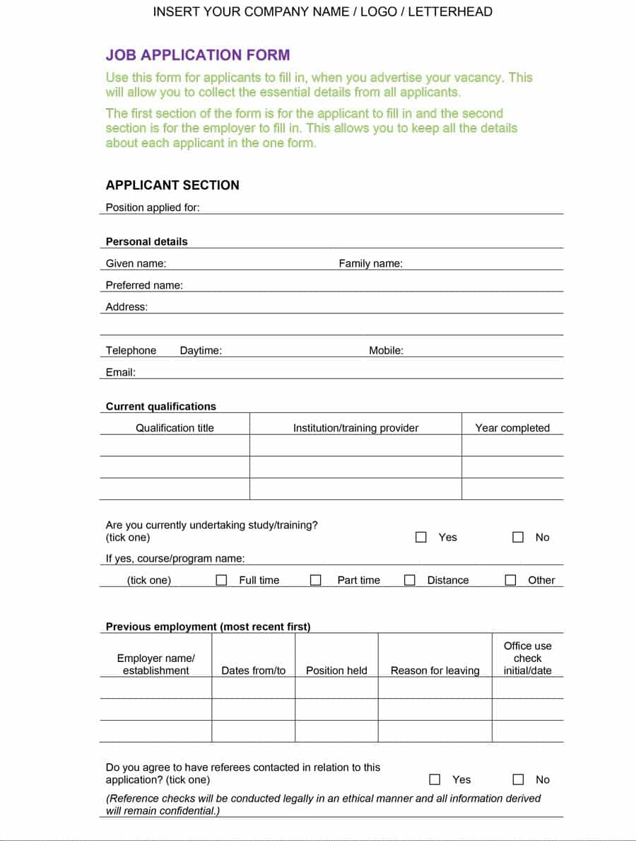 Basic Employment Application Template Free Collection