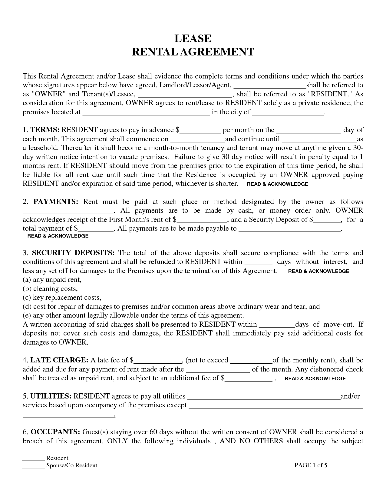 printable residential rental agreement   zrom.tk