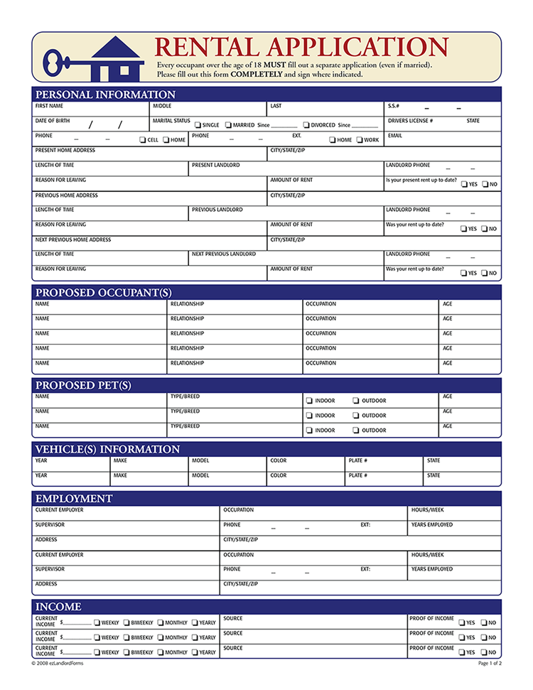 Free Rental & Lease Application Forms | EZ Landlord Forms   house 