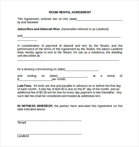 Free Printable Basic Rental Agreement Room Leasing Agreement 