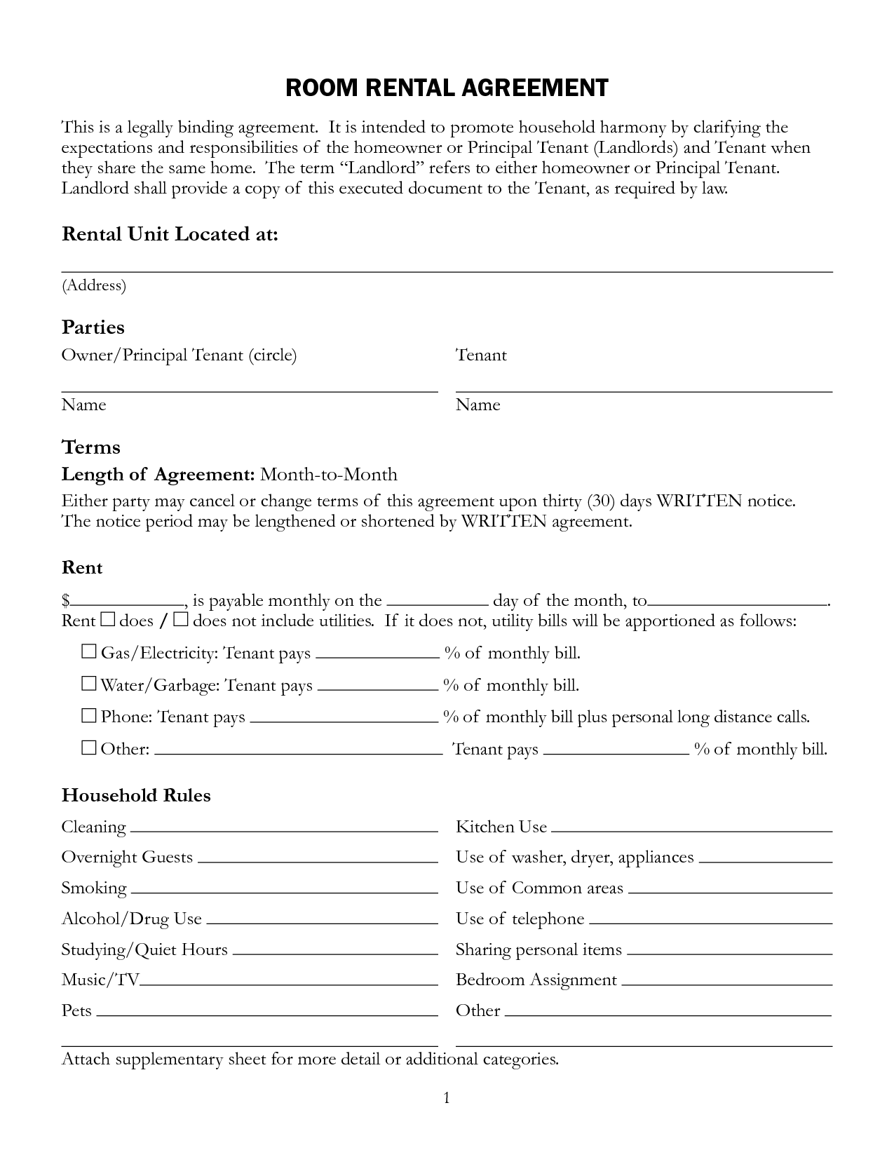 59 Printable Room Rental Agreement Forms and Templates   Fillable 