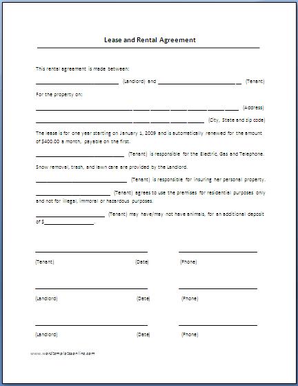 Printable Blank Lease Agreement   Metierlink.com