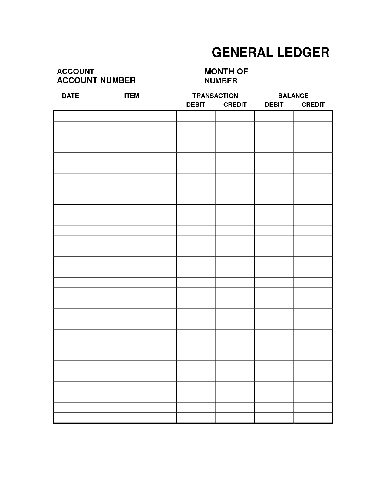 Printable Ledger