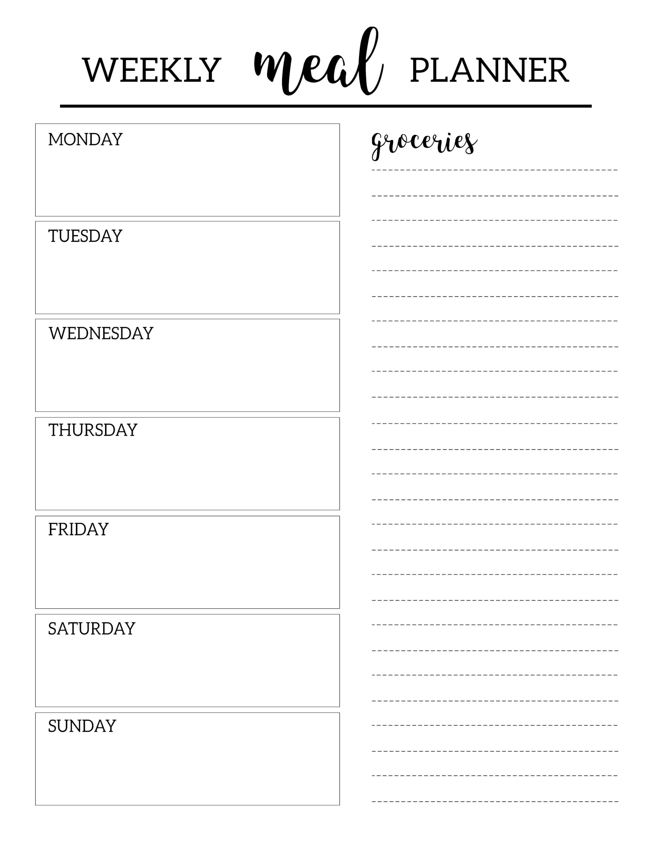 Free Printable Meal Planner Template   Paper Trail Design