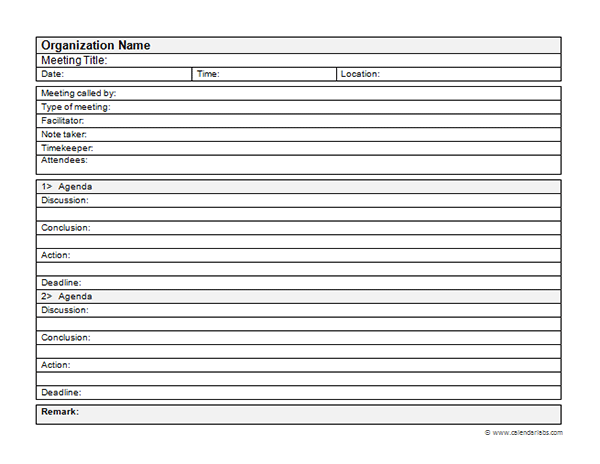 Business Meeting Minutes Template   Free Printable Templates