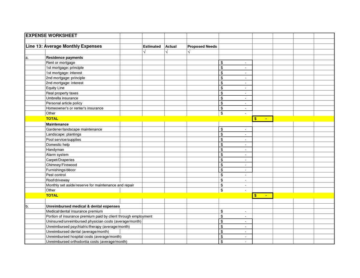 free printable monthly business expense sheet