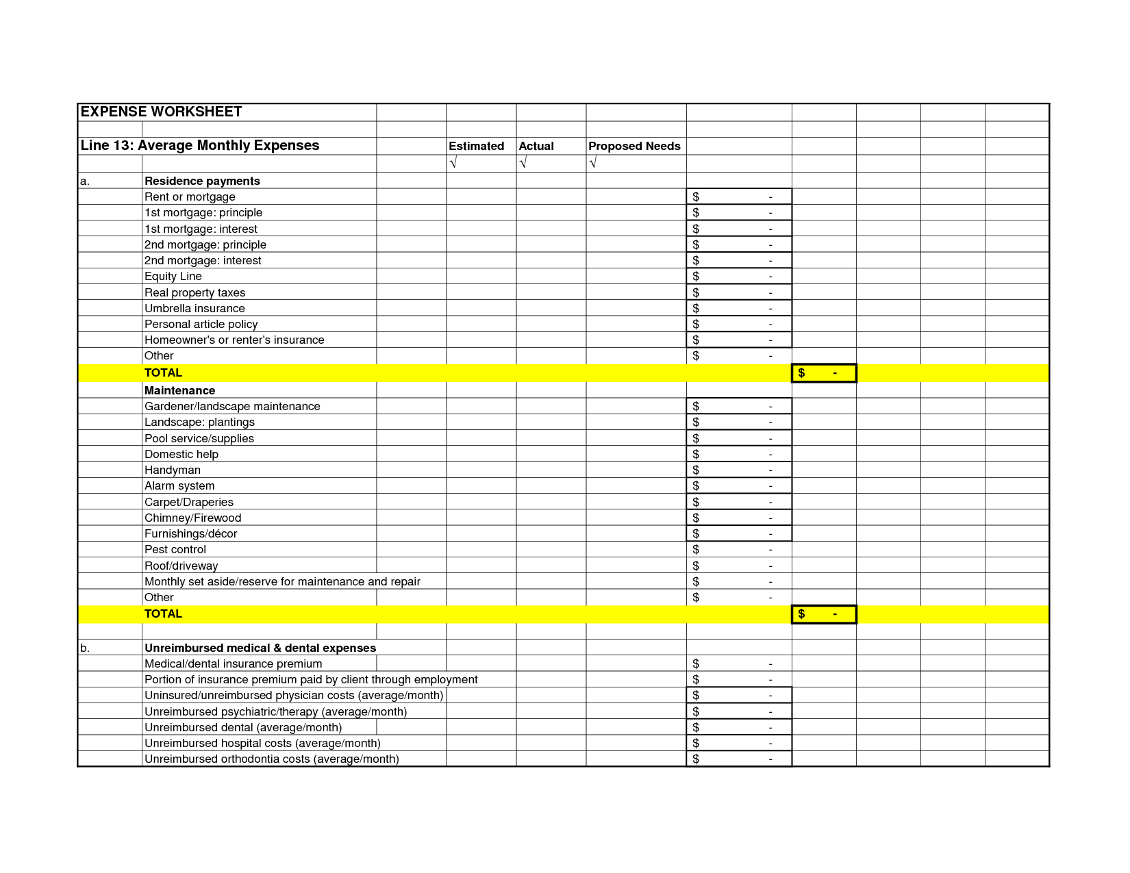 Monthly business expense sheet template farm expenses form 
