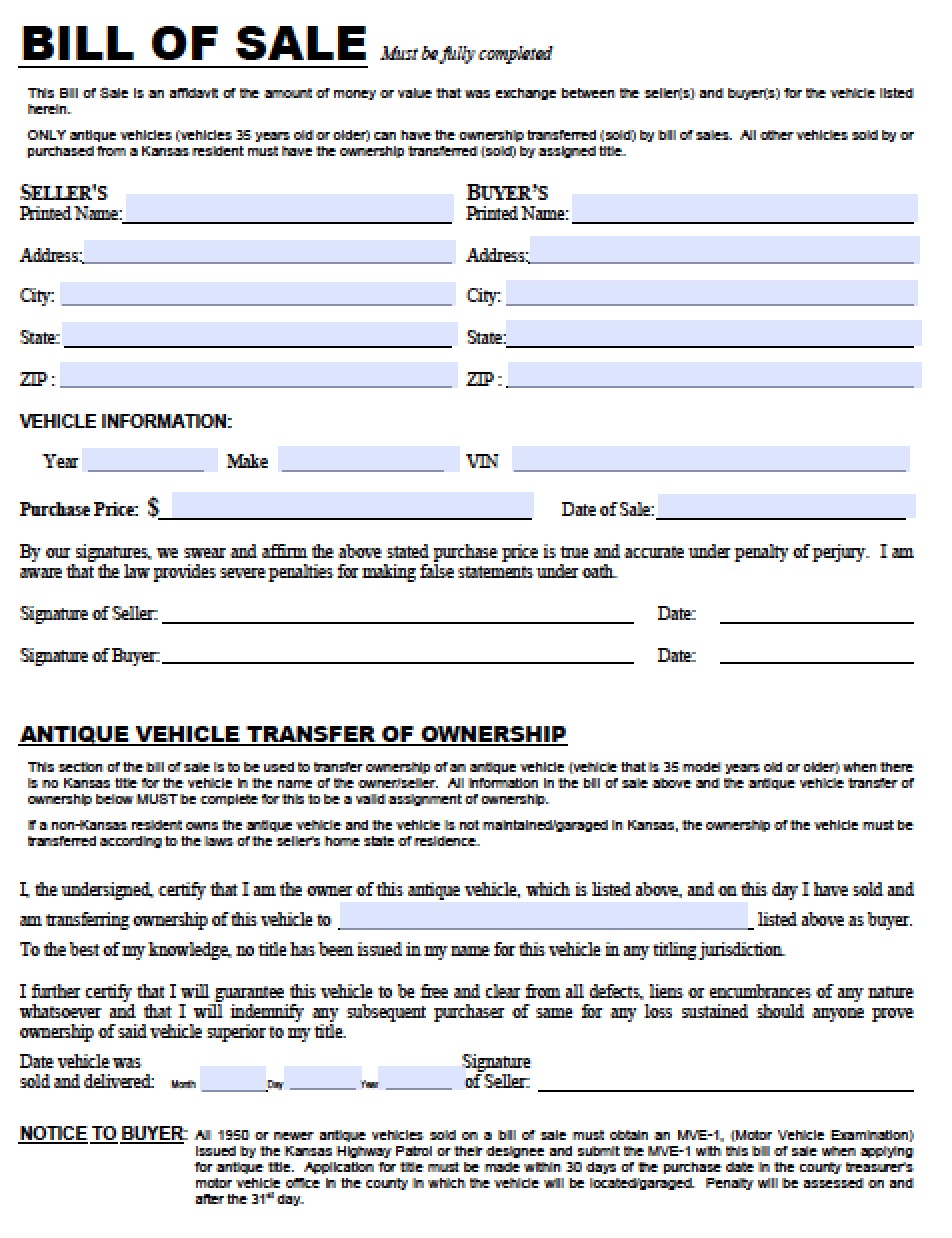 Motor Vehicle Bill Sale Form | Bill of Sale Form | Free Bill of 