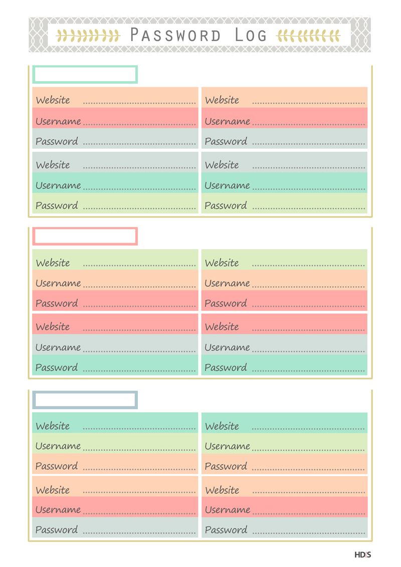 free password log printable (Password tracker) (password template 