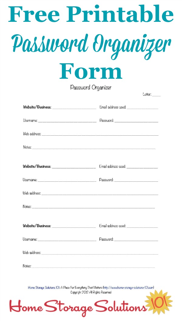 Printable Password Organizer Form: Find Your Passwords When Needed