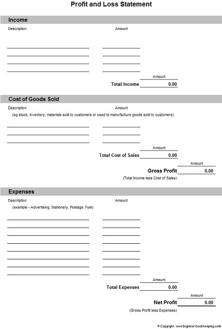 2018 profit and loss form