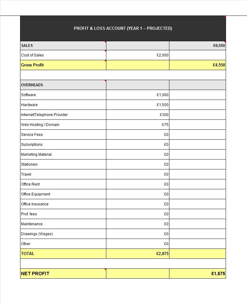 Profit And Loss Worksheet Template