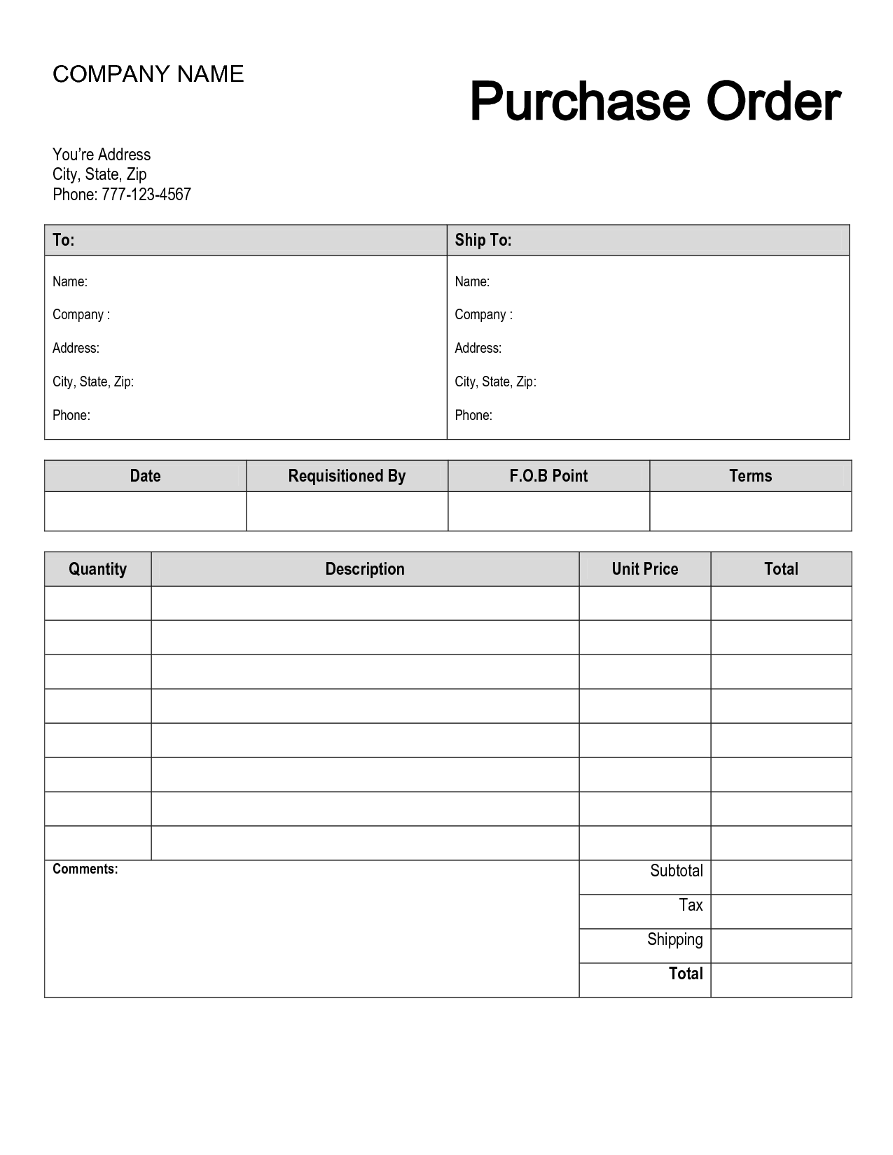 Free Printable Purchase Order Form | Purchase Order | shop 