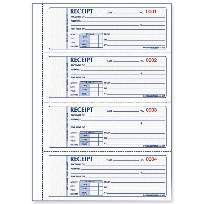 free printable receipts | Rediform Rent Receipt Book   Quickship 