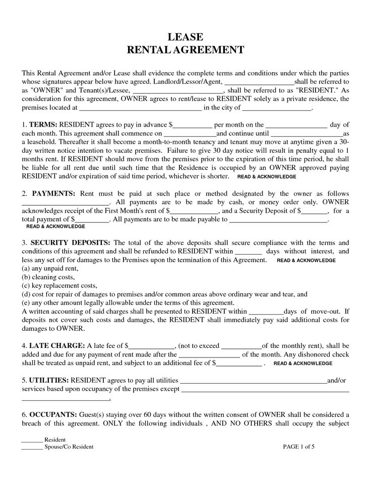 Free Printable Rental Lease Agreement Forms