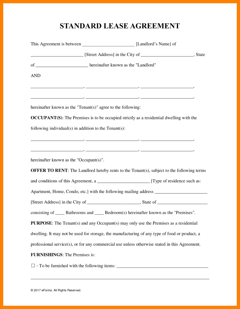 Free Printable Lease Agreement.Standard Residential Lease 