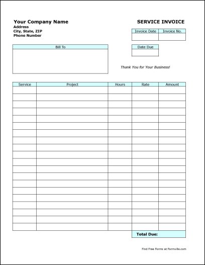Free Sample Service Invoice Forms Templates