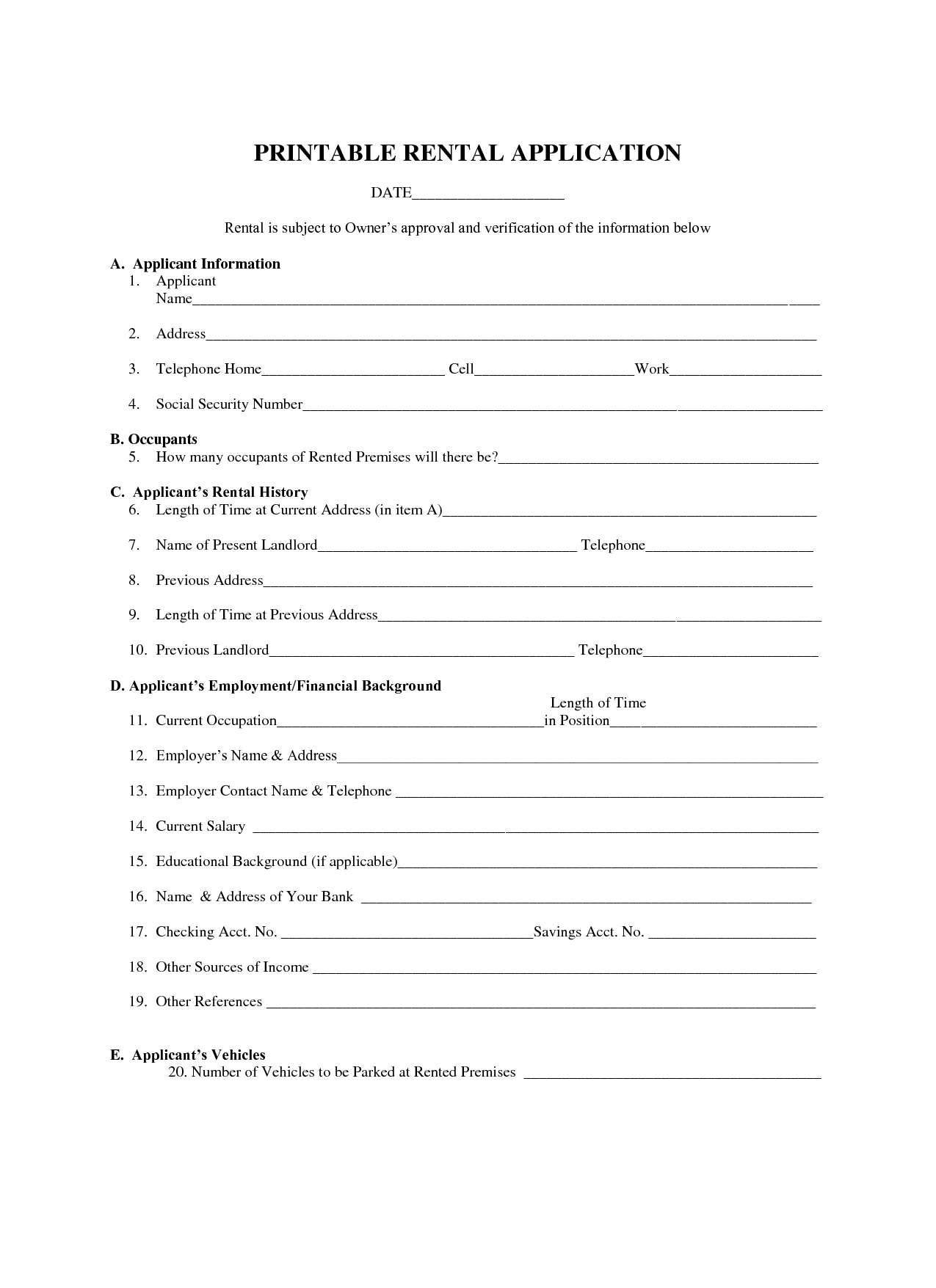 Printable Tenant Agreement Form Printable Forms Free Online