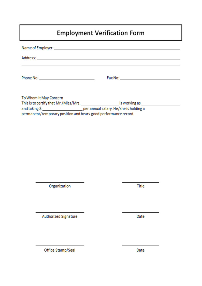 Printable Downloadable Employment Verification Form Printable Blank World