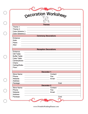 Wedding Planner Worksheets