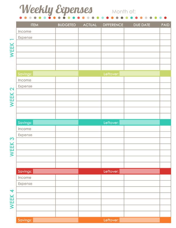 Track your weekly spending with this free printable weekly budget 