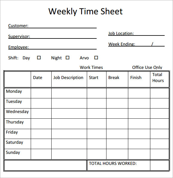 Weekly Time Sheets Free Printable