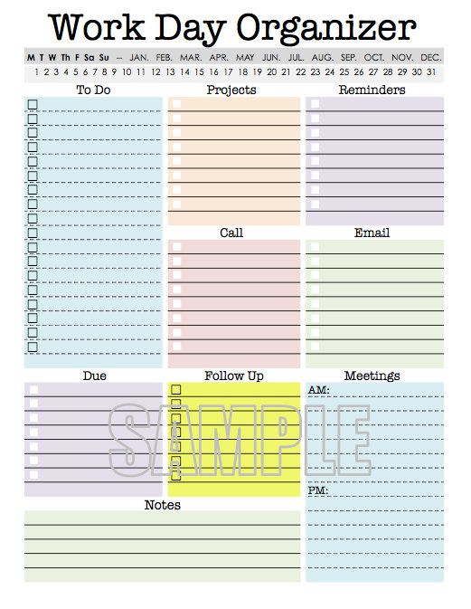 Work Day Organizer   planner page, work planner, printable planner 