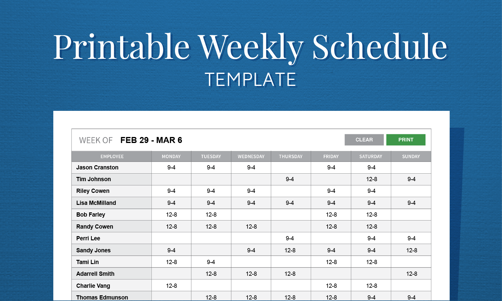 Free Printable Work Schedule | charlotte clergy coalition