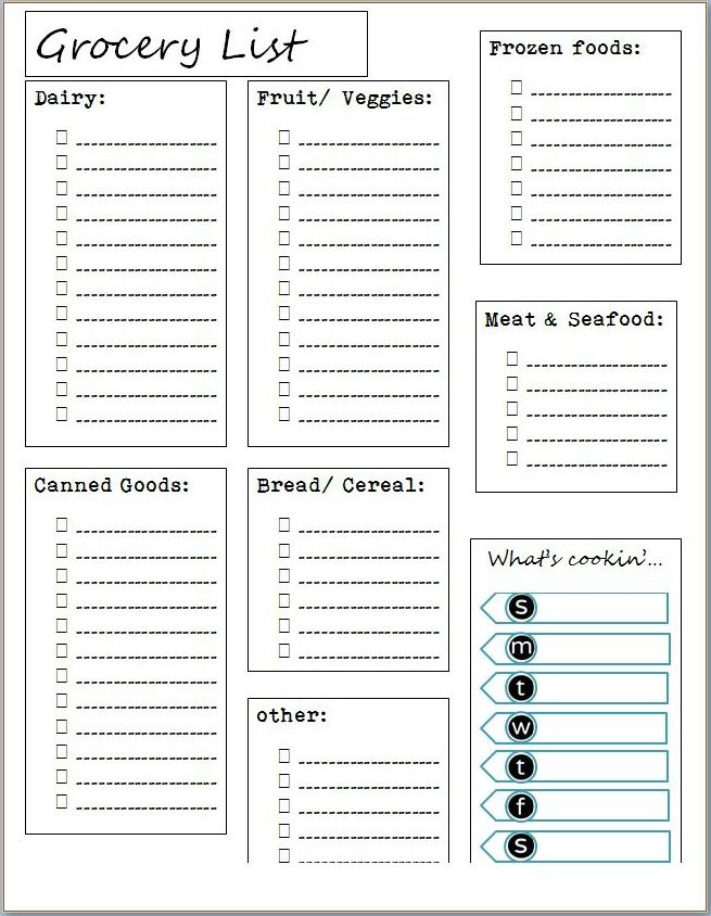 Free Printable Grocery List and Meal Planner | Organization 