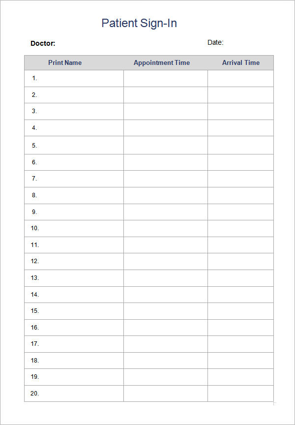 Blank Sign In Sheet Templates