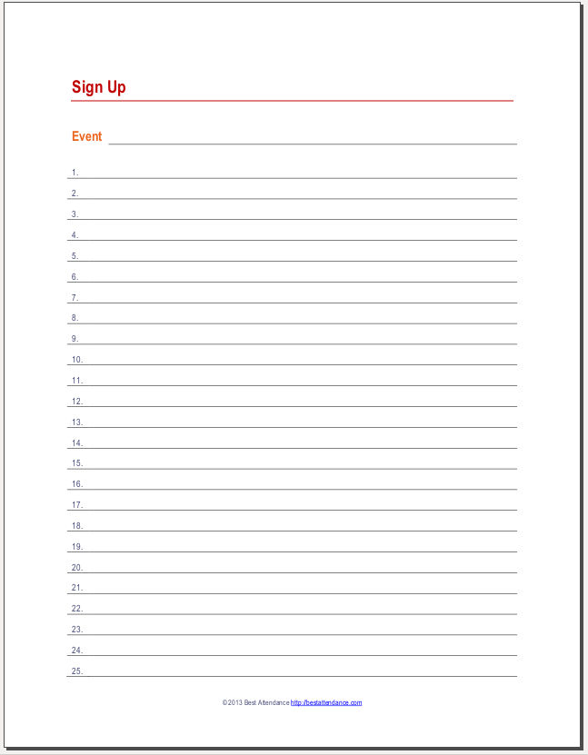 Free Printable Blank Sign up Sheet | Student Handouts