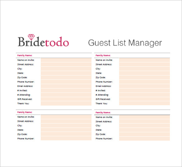 Wedding Guest List Template – 10+ Free Word, Excel, PDF Format 