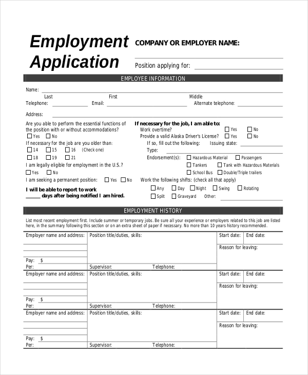 Sample Printable Job Application Form   8+ Free Documents in PDF
