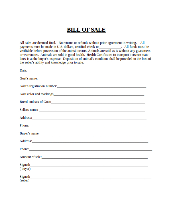 Generic Bill of Sale Template   12+ Free Word, PDF Document 