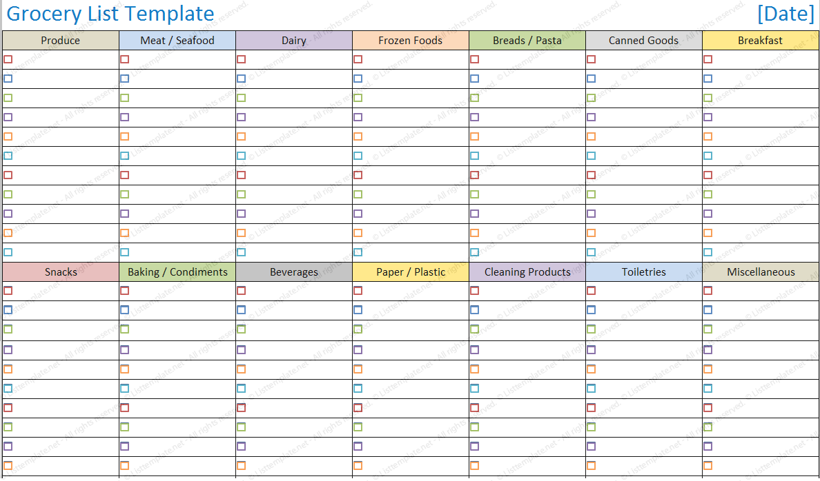 Free Printable Grocery List and Shopping List Template