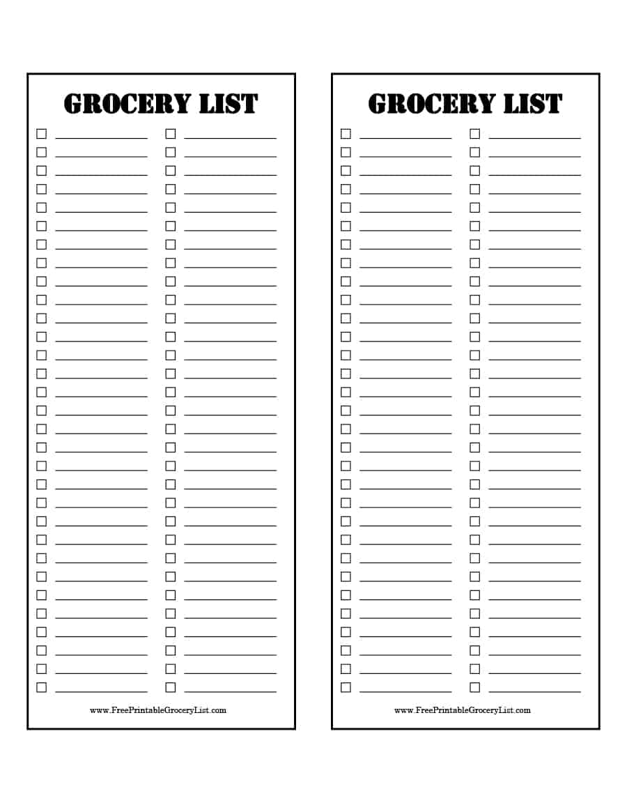 Blank Shopping List Printable Template | Blank Grocery List 