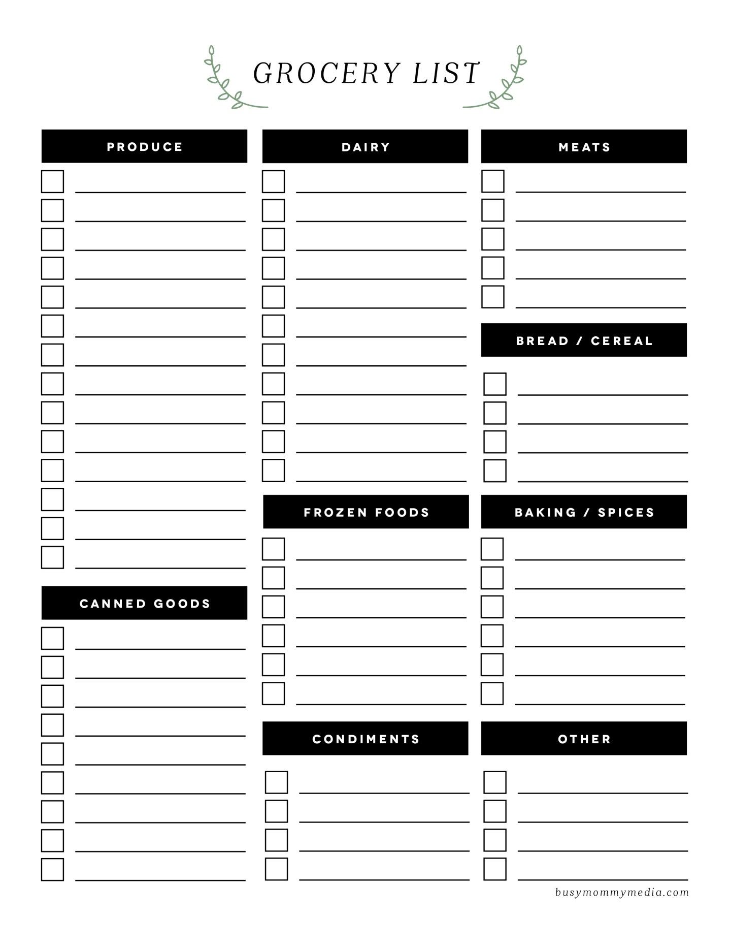 Free Printable Grocery List | OGT Blogger Friends | Pinterest 