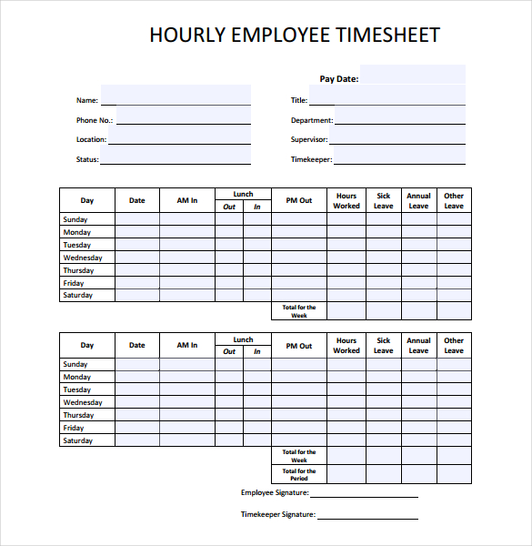 26+ Blank Timesheet Templates – Free Sample, Example Format 