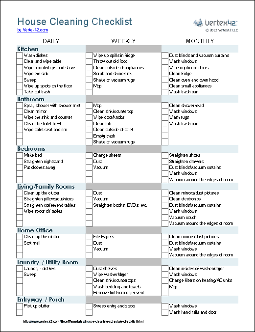 Cleaning Schedule Template   Printable House Cleaning Checklist