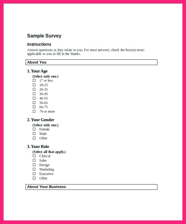 Sample Scale Template A Word Blank Survey Questionnaire. Blank 