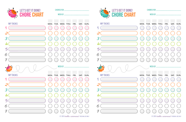 Free Printable Chore Charts for Kids | Fab N' Free