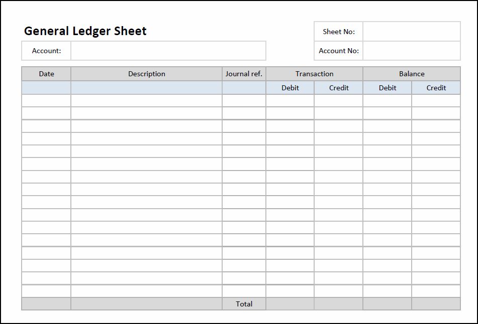General Ledger Sheet Template | Double Entry Bookkeeping
