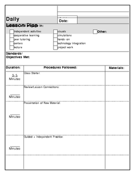 Printable Lesson Plan Template; Clear, Easy, ONE page! by A Novel Idea