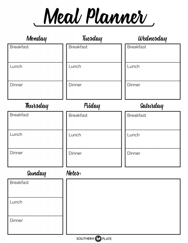 Free Printable Menu Planner Sheet   Southern Plate