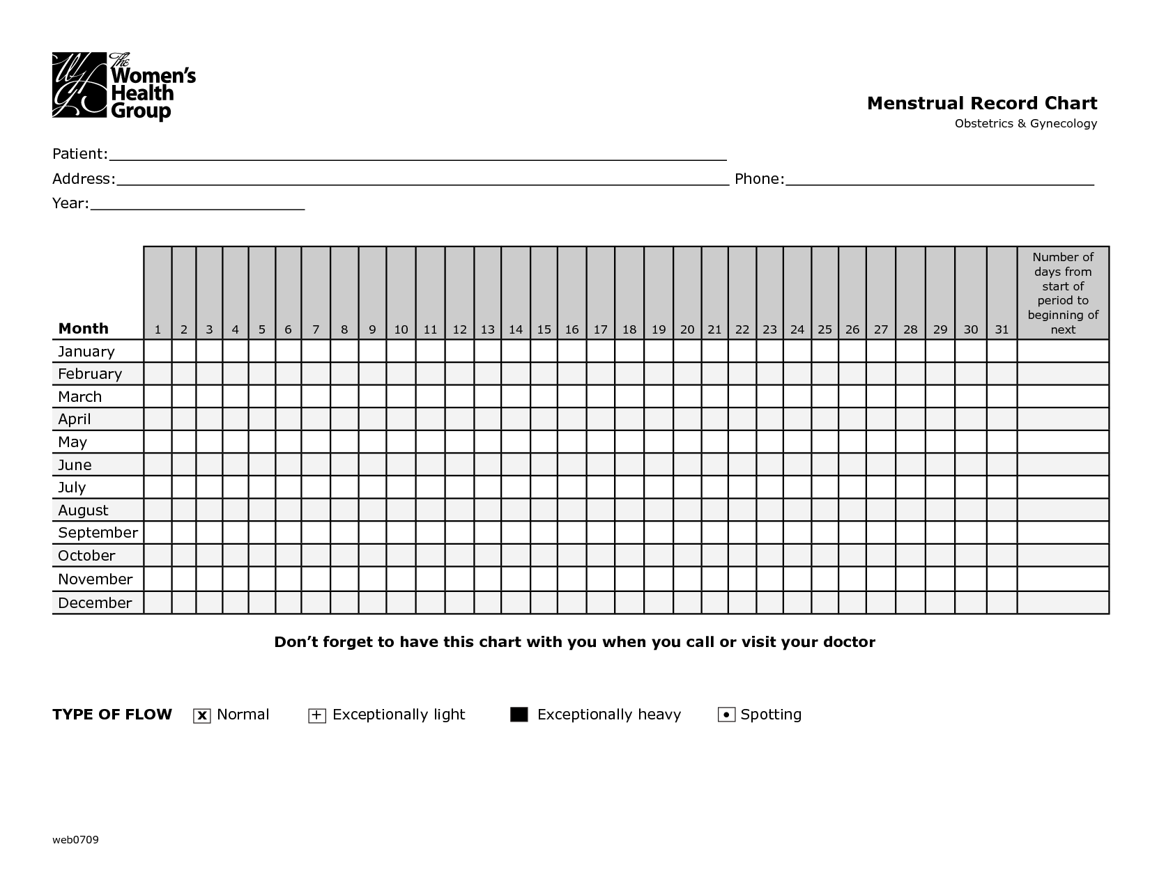 Handy Printable Menstrual Cycle Chart