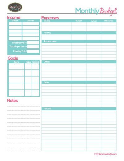 Free Printable Household Budget Form | Budgeting | Pinterest 