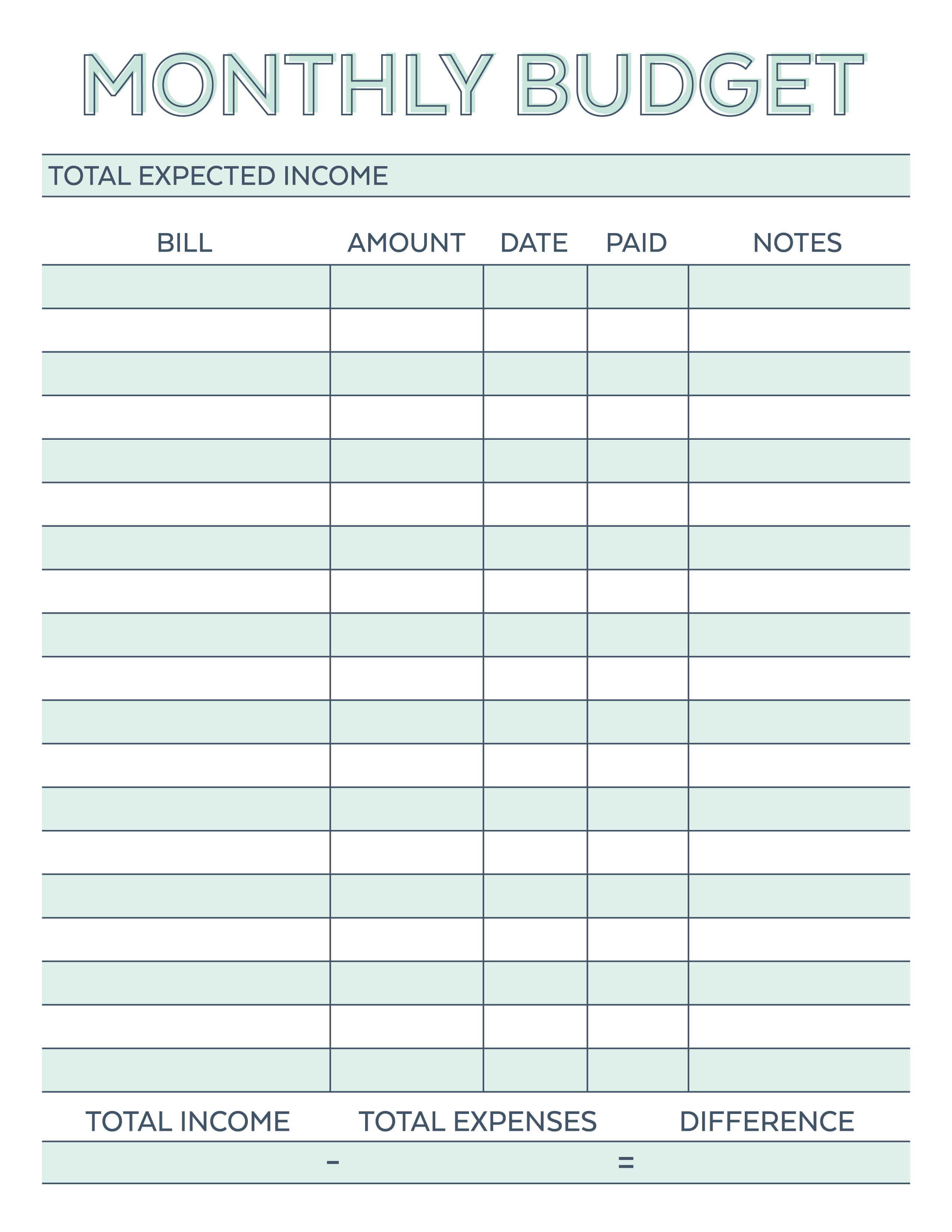 Free Printable Monthly Budget Planner Worksheet