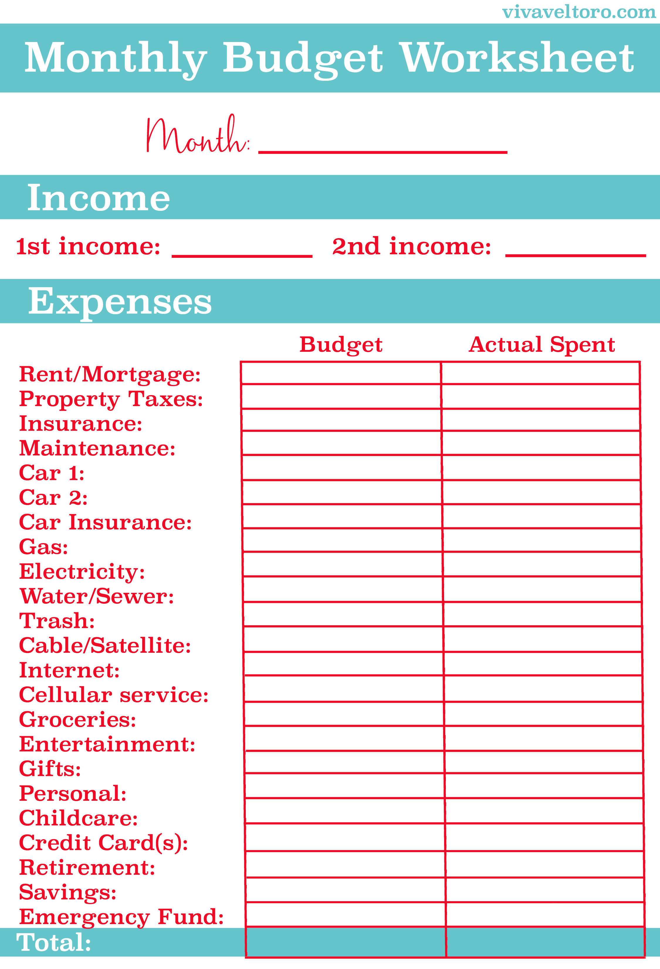 monthly budget worksheet printable | Homebiz4u2profit.com